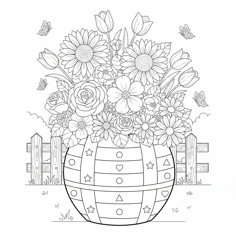 Hình tô màu chậu hoa phù hợp bé mầm non