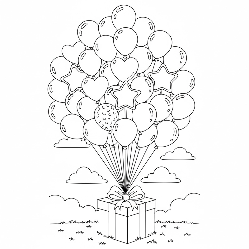 Hình tô màu chùm bóng bay vui nhộn