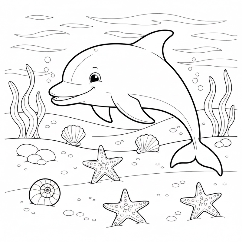 Hình tô màu con cá heo quen thuộc