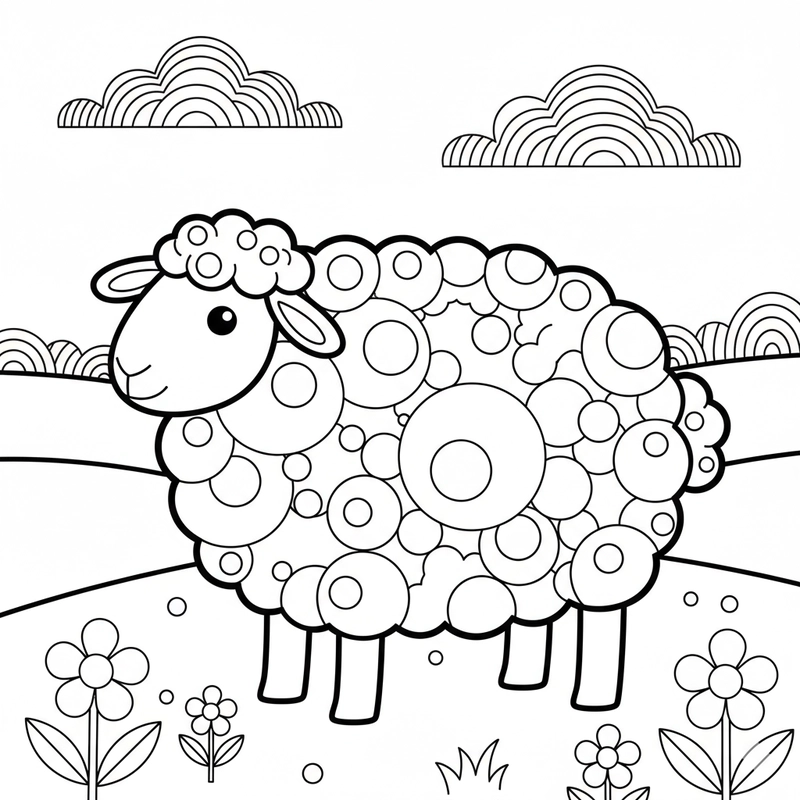 Hình tô màu con cừu vui nhộn cho bé sáng tạo