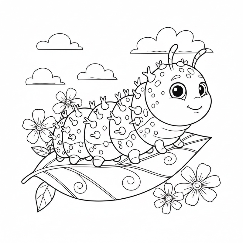 Hình tô màu con sâu nhẹ nhàng, dễ tiếp cận