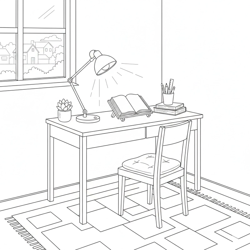 Hình tô màu góc học tập bé yêu thích