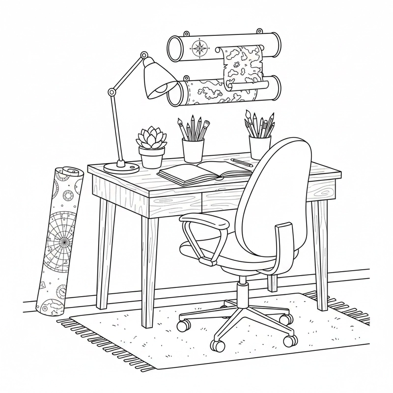 Hình tô màu góc học tập dành cho trẻ nhỏ