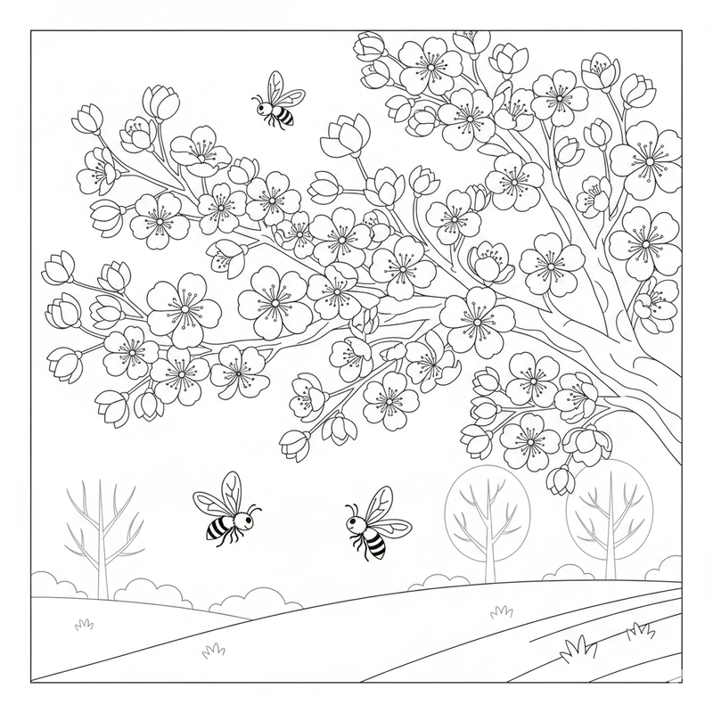 Hình tô màu hoa đào dùng cho sinh hoạt lớp