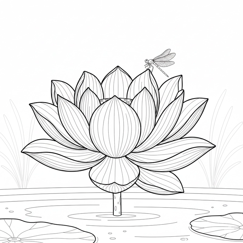 Hình tô màu hoa sen đơn giản, dễ phối màu