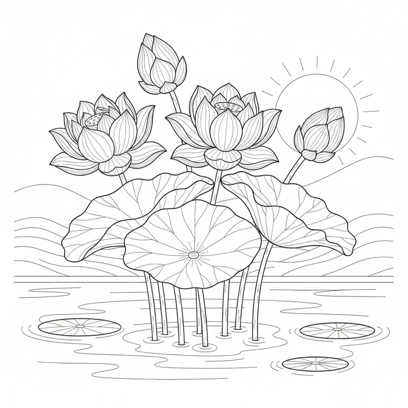 Hình tô màu hoa sen hỗ trợ phát triển thẩm mỹ