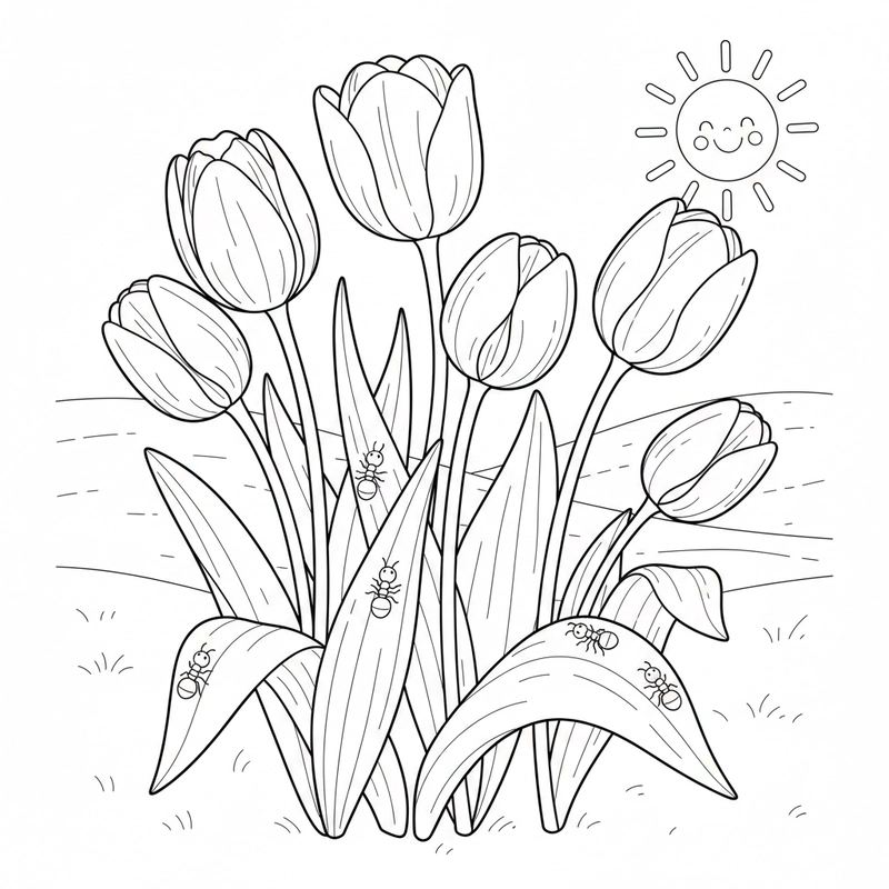 Hình tô màu hoa tulip cho giờ học mỹ thuật