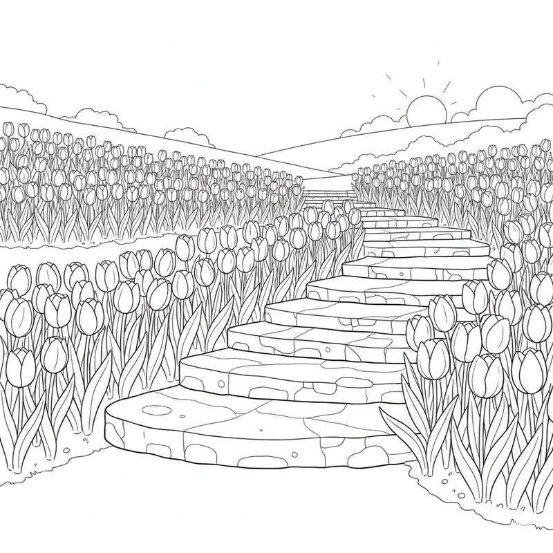 Hình tô màu hoa tulip dùng cho học tập tại lớp