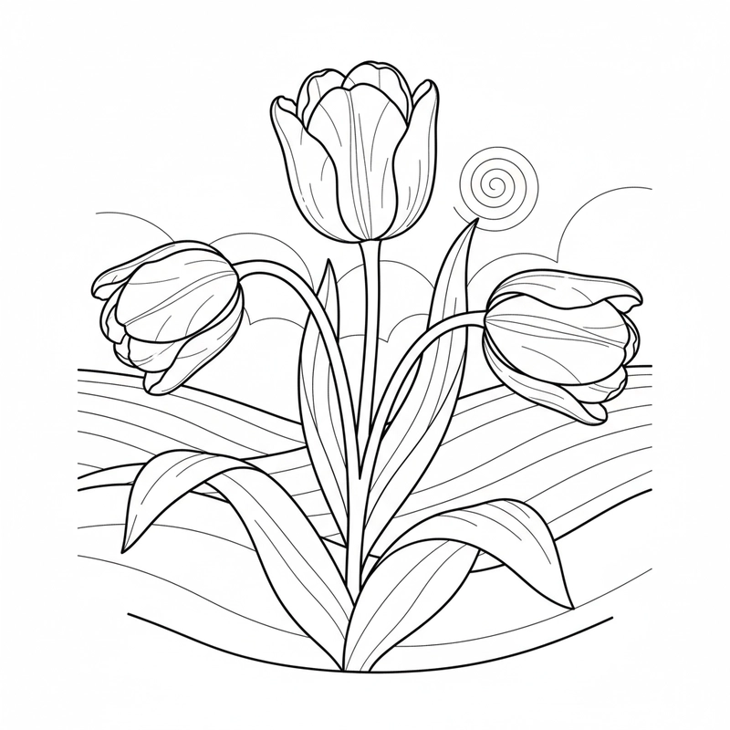 Hình tô màu hoa tulip hỗ trợ phát triển thẩm mỹ