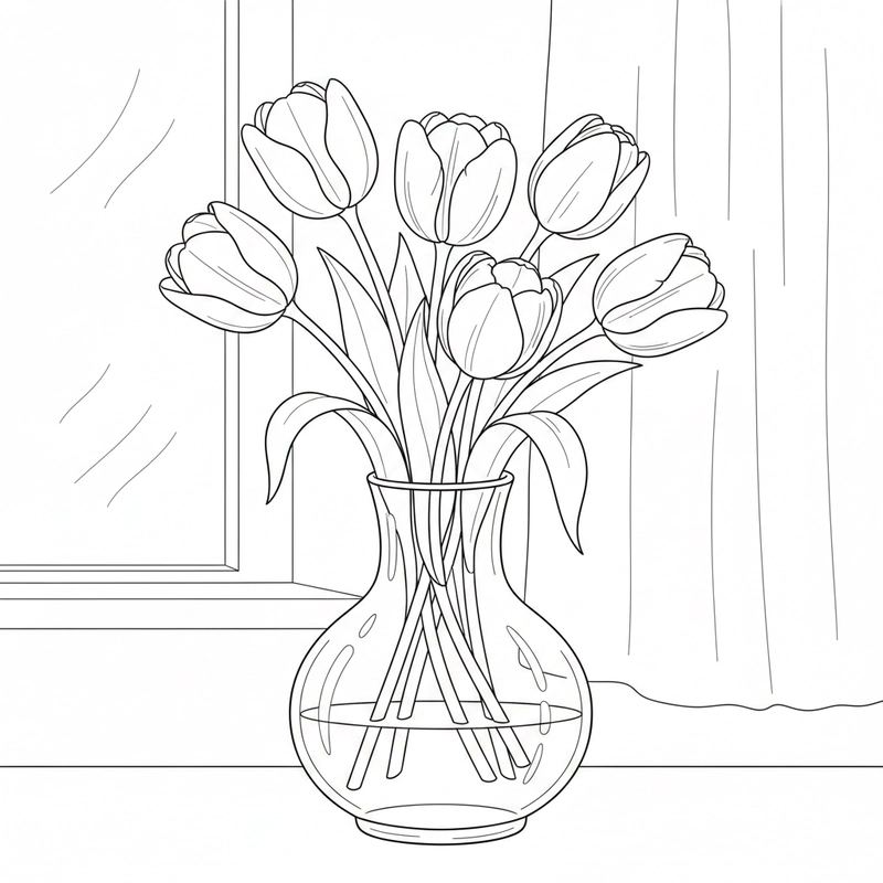 Hình tô màu hoa tulip mang phong cách dễ thương