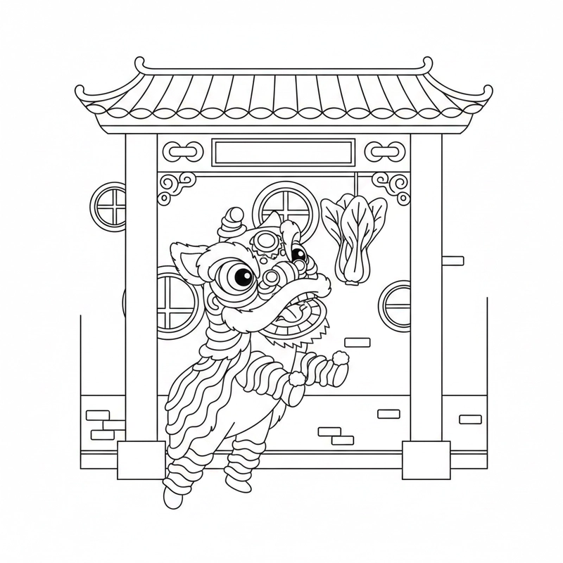 Hình tô màu múa lân cho bé mầm non