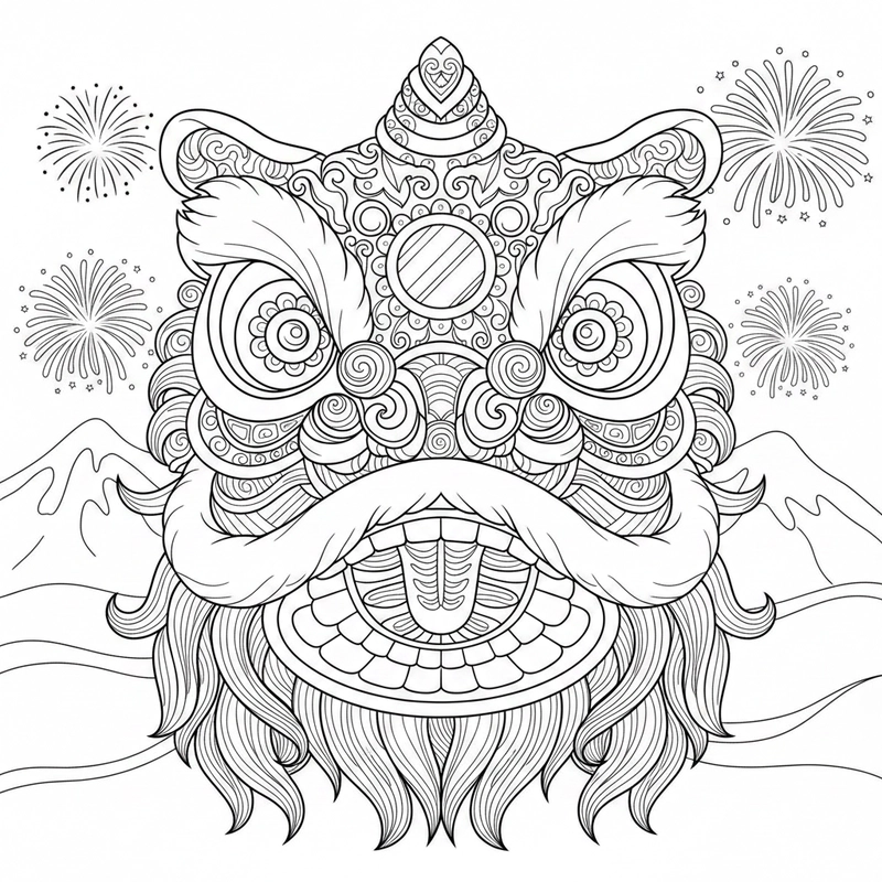 Hình tô màu múa lân phù hợp nhiều độ tuổi