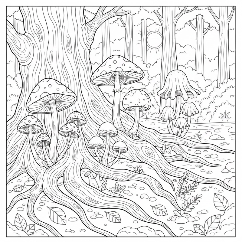 Hình tô màu nấm hỗ trợ luyện nét