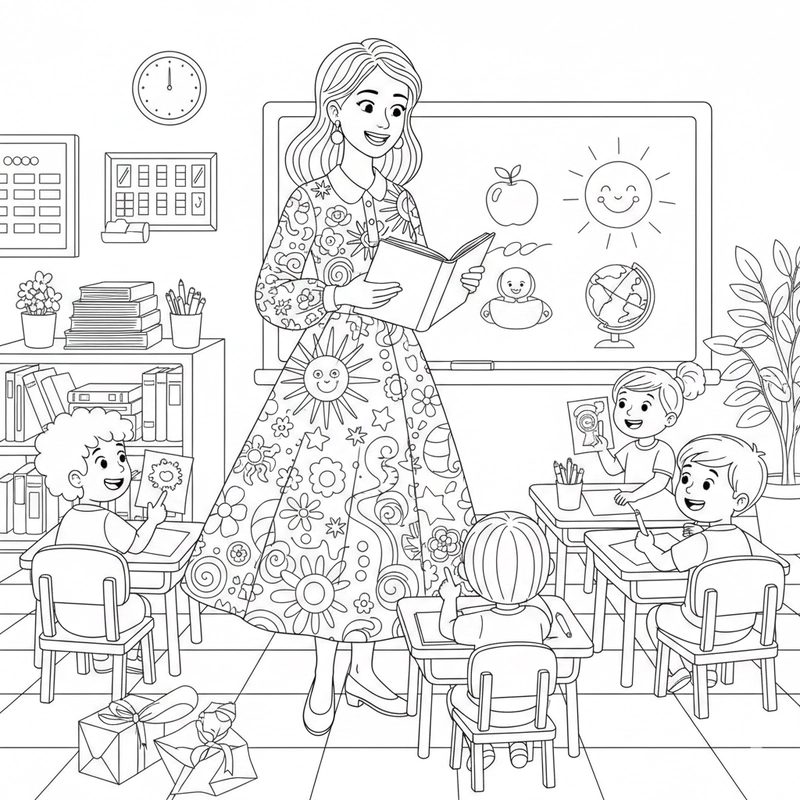 Hình tô màu nghề giáo viên rõ nét