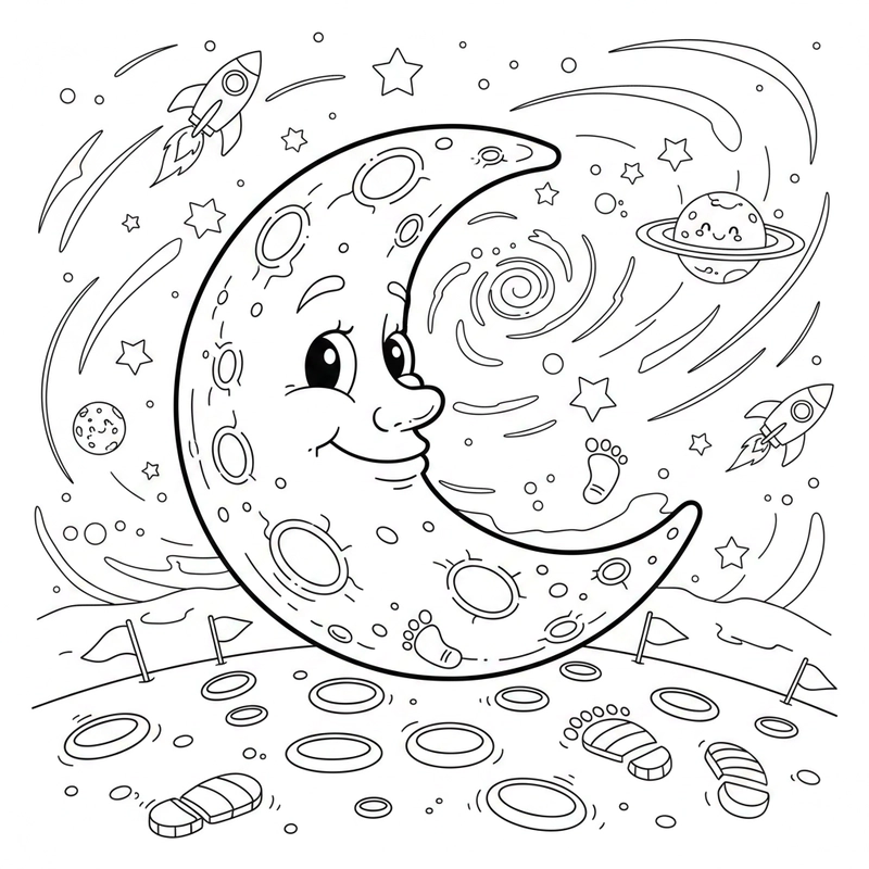 Hình tô màu ông trăng ngộ nghĩnh