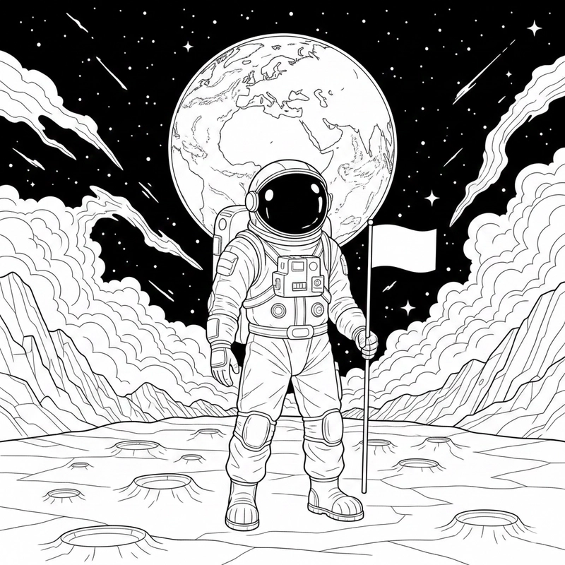 Hình tô màu phi hành gia phù hợp bé mới tập tô