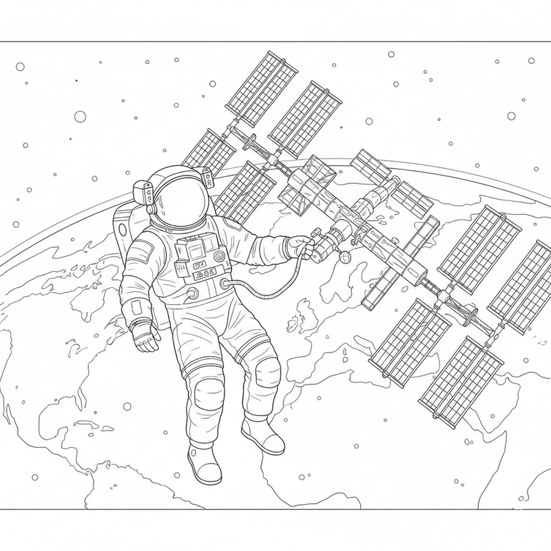 Hình tô màu phi hành gia với bố cục đơn giản
