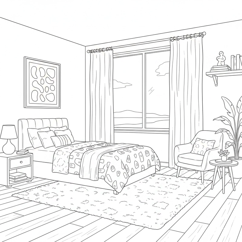 Hình tô màu phòng ngủ rõ nét cho trẻ