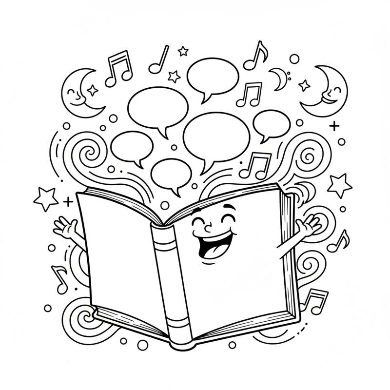 Hình tô màu quyển sách ngộ nghĩnh, vui tươi