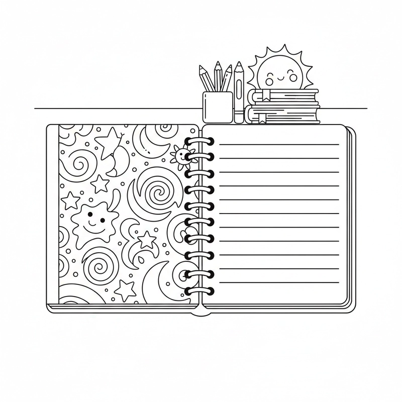 Hình tô màu quyển vở nhẹ nhàng, sinh động