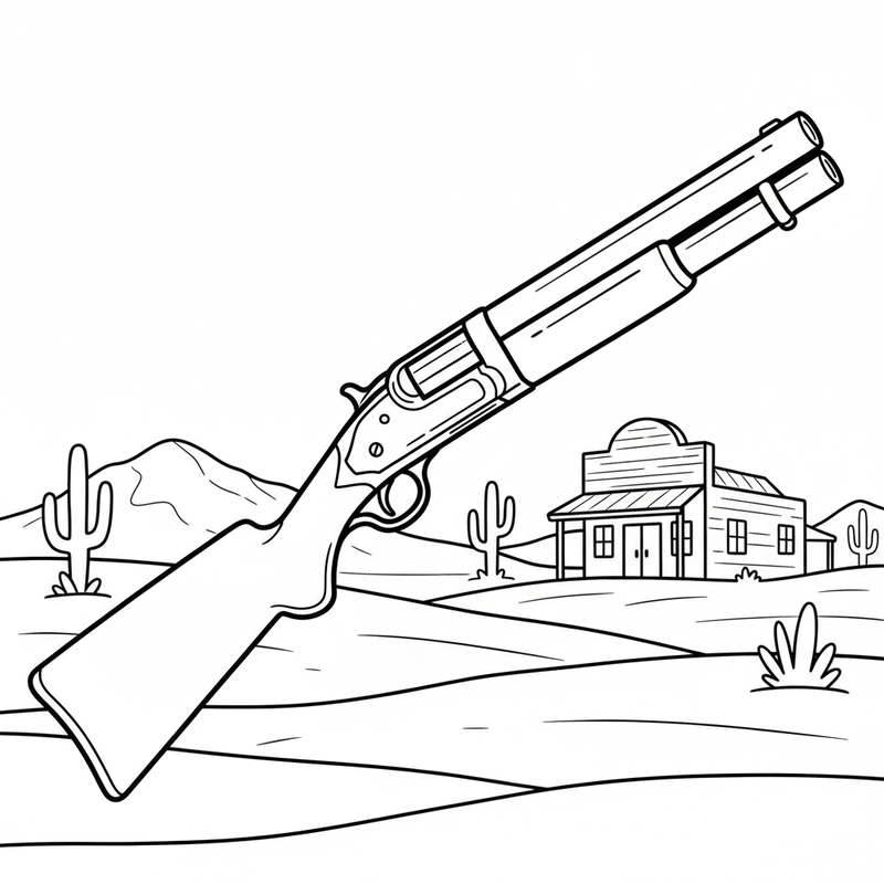 Hình tô màu súng shotgun hai nòng (Double-Barreled Shotgun)