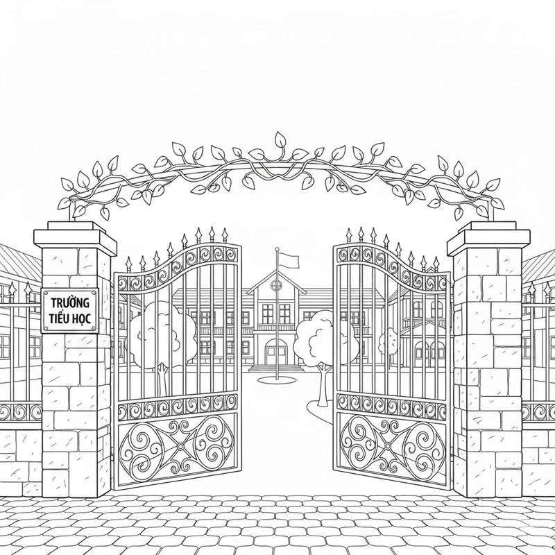 Hình tô màu trường tiểu học cho thiếu nhi