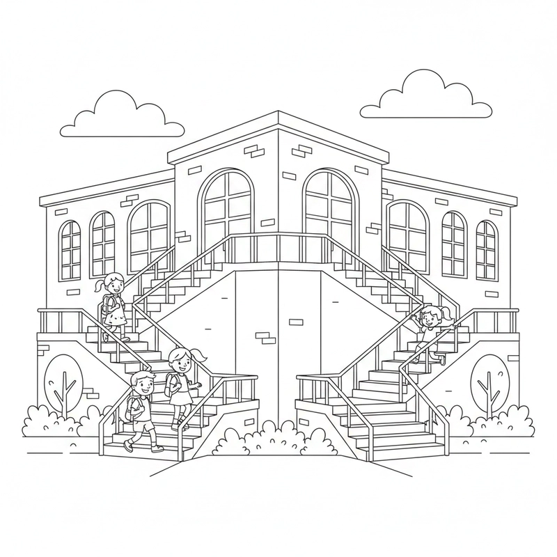 Hình tô màu trường tiểu học gần gũi