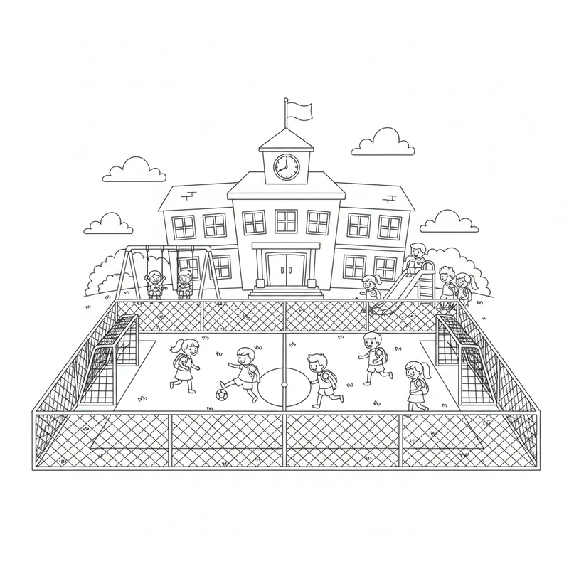 Hình tô màu trường tiểu học nhẹ nhàng