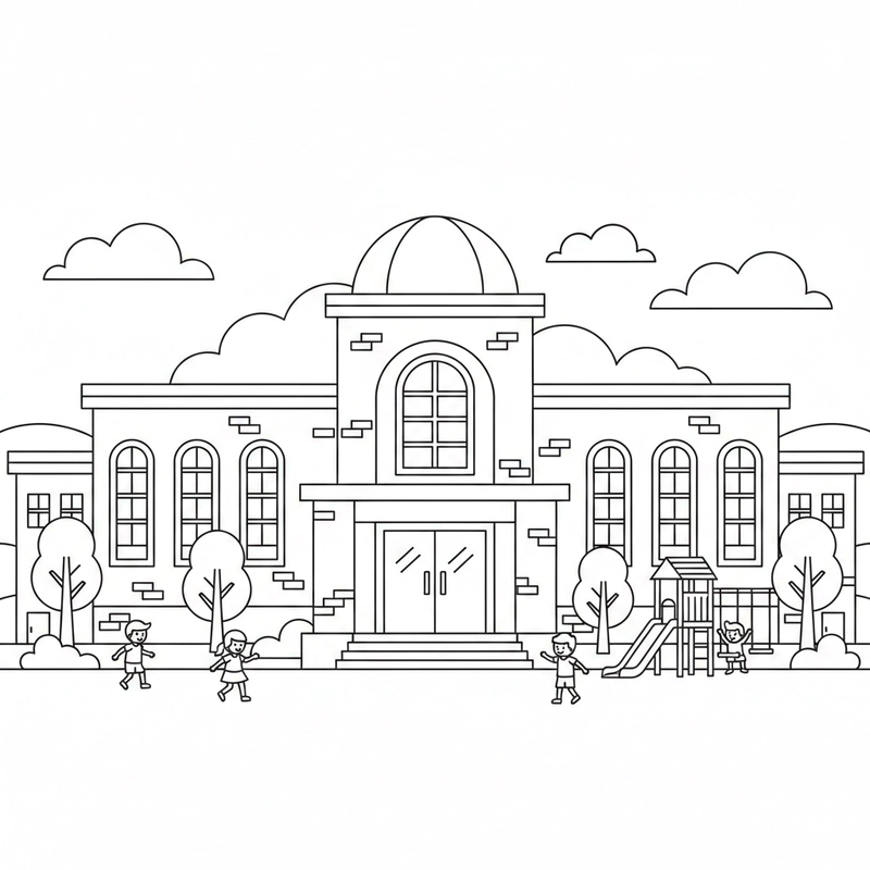 Hình tô màu trường tiểu học quen thuộc
