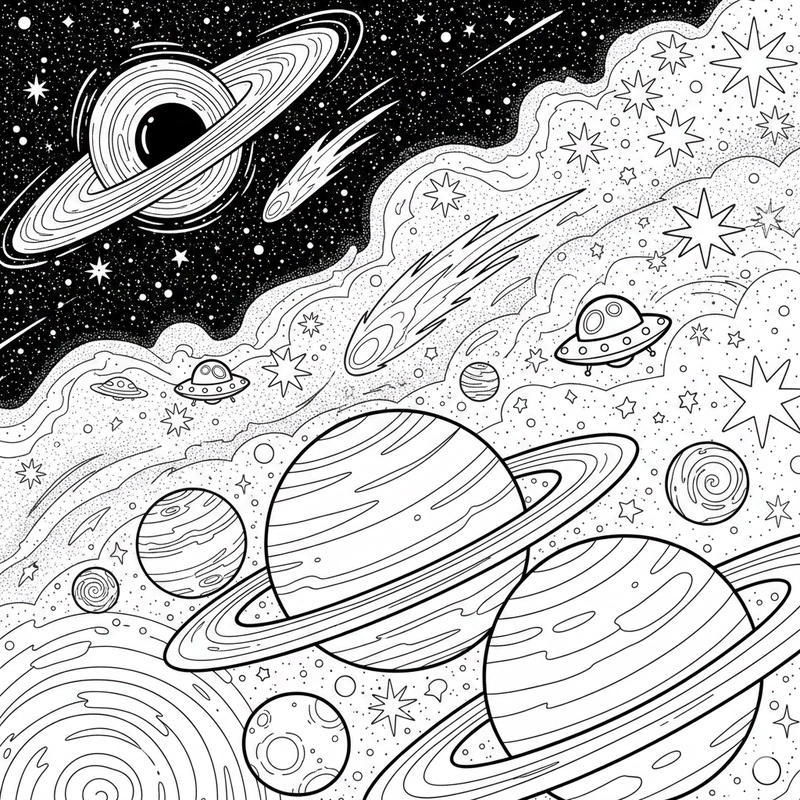Hình tô màu vũ trụ có hành tinh lớn