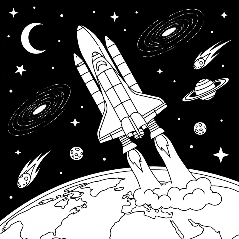 Hình tô màu vũ trụ có tàu không gian