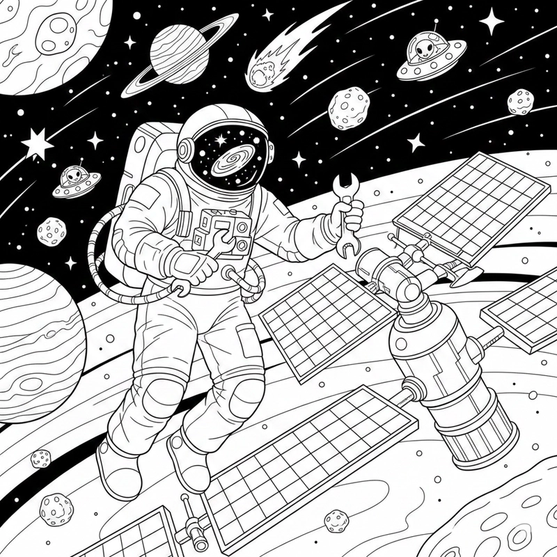 Hình tô màu vũ trụ đáng yêu