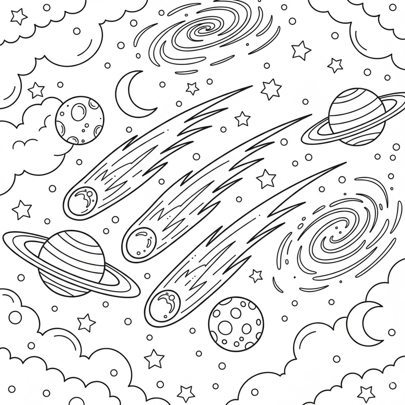 Hình tô màu vũ trụ dễ thương