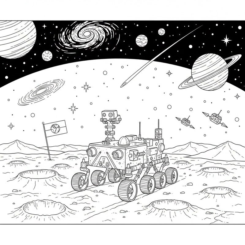 Hình tô màu vũ trụ giúp bé học màu