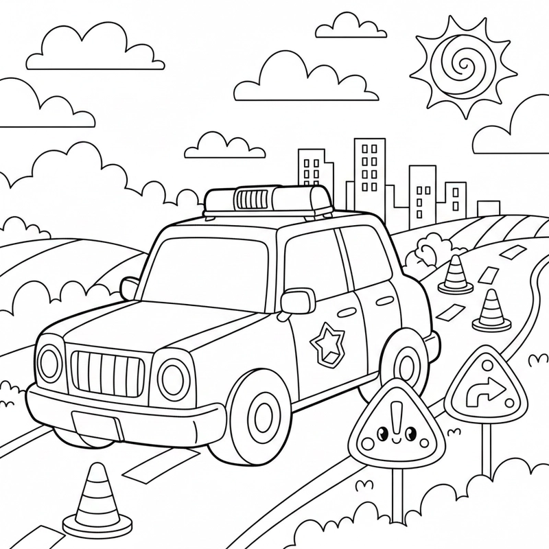 Hình tô màu xe cảnh sát bé trai yêu thích