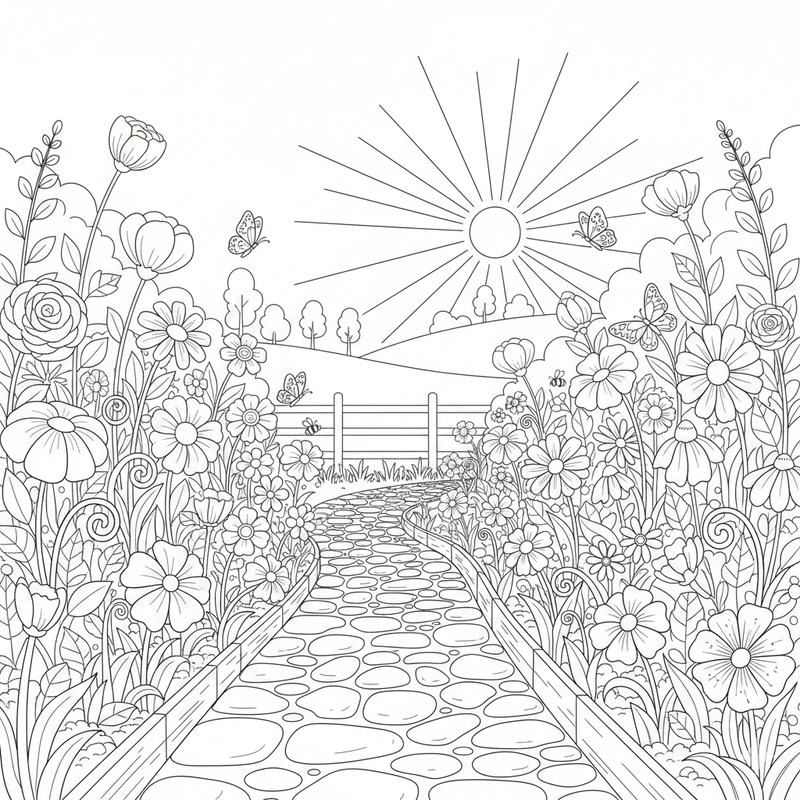 Hình tô vườn hoa đơn giản dễ in