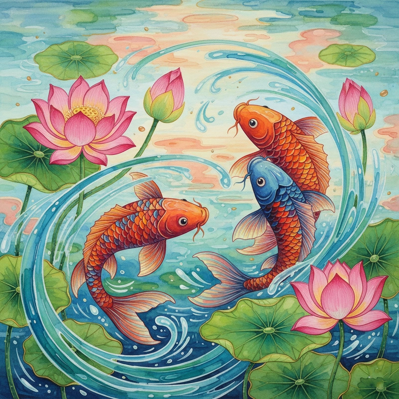 Hình tranh cá chép hoa sen