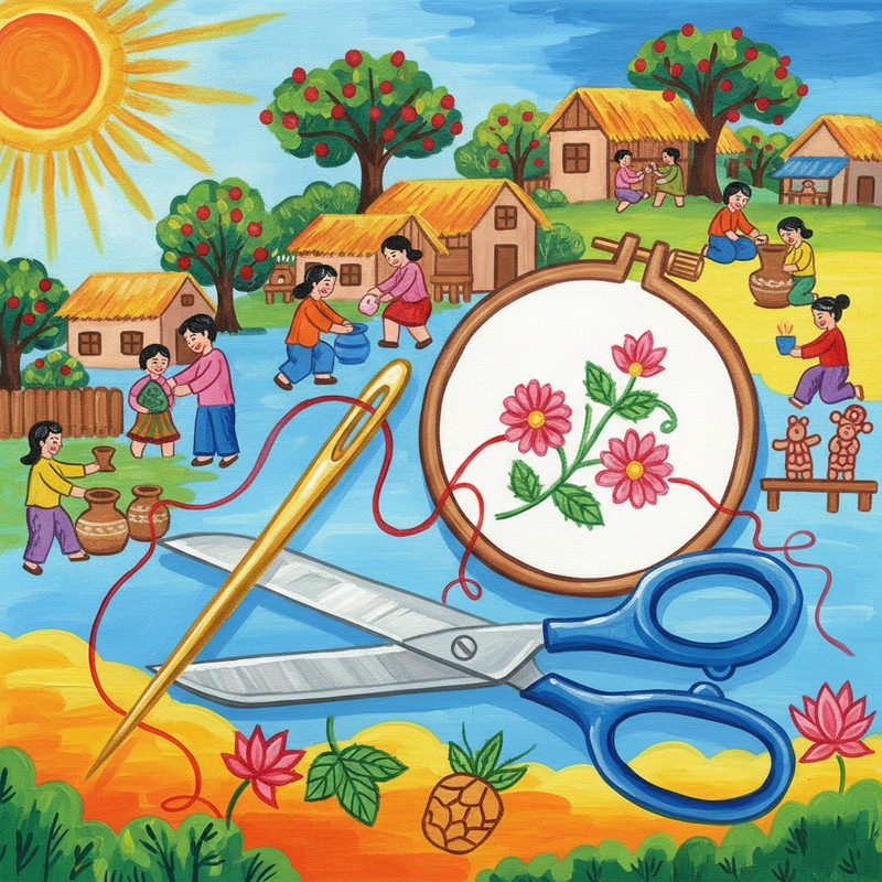 Hình tranh lễ hội làng nghề rực rỡ