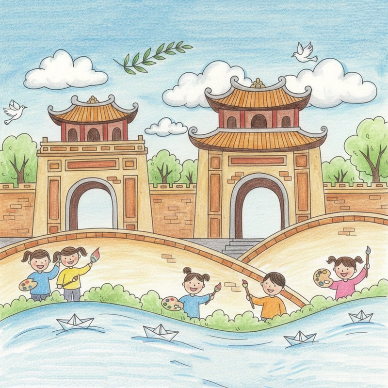 Hình vẽ Hà Nội thành phố vì hòa bình gần gũi