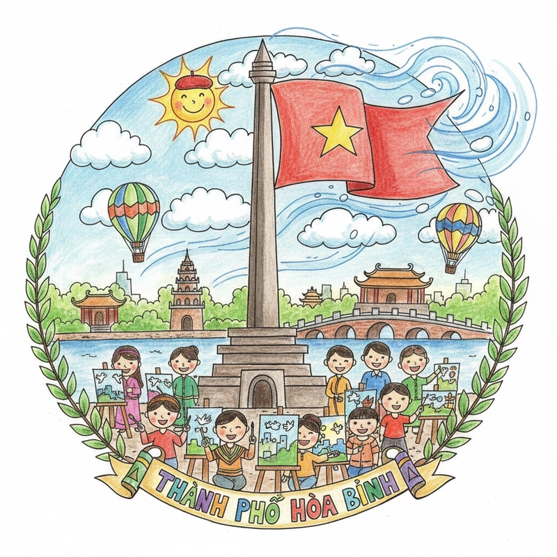 Hình vẽ Hà Nội thành phố vì hòa bình thân thiện