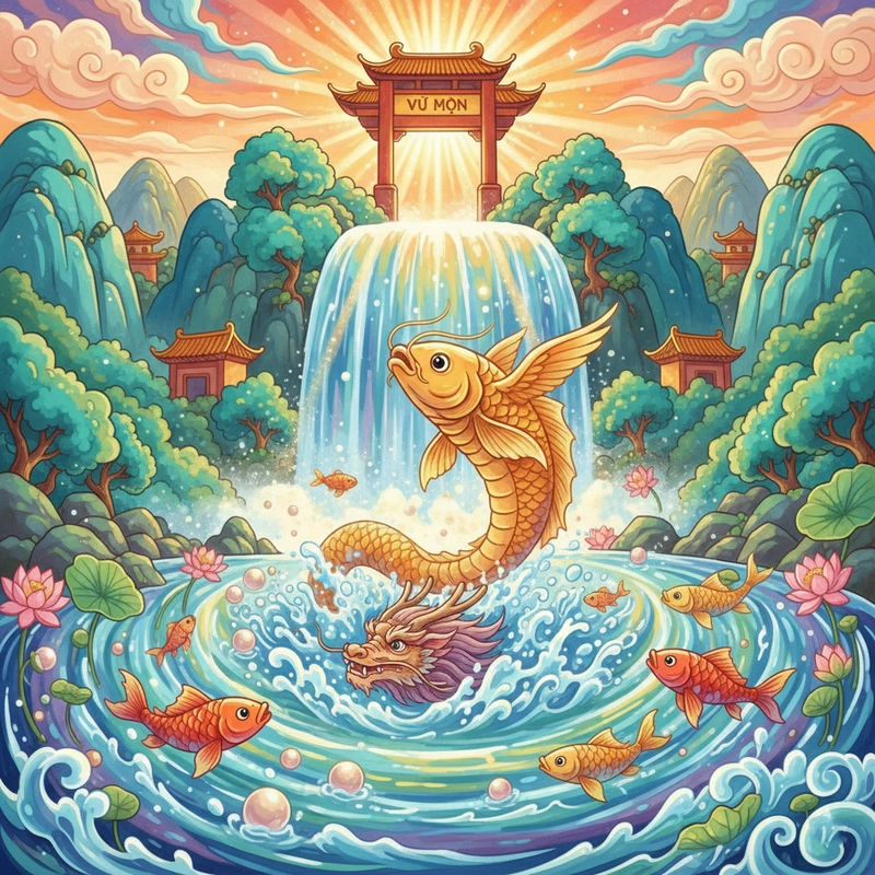 Hình vẽ cá chép hóa rồng