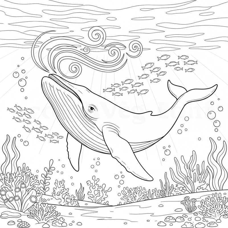 Hình vẽ cá voi lưng gù cho bé tập tô