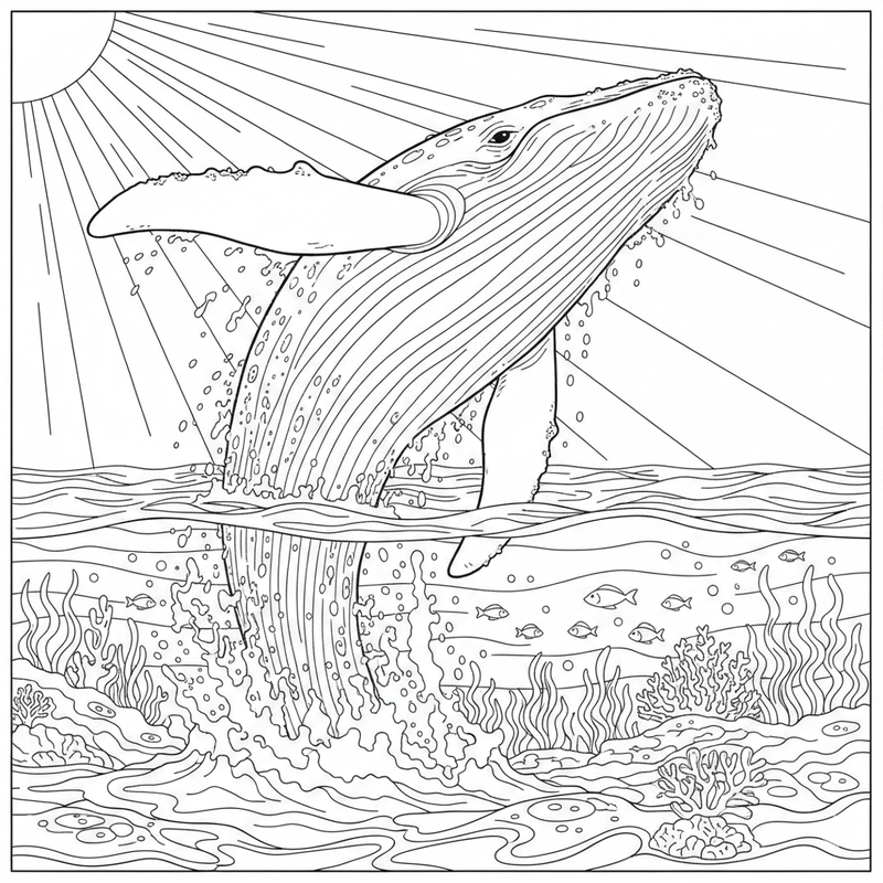 Hình vẽ cá voi lưng gù đơn giản cho bé mới học tô