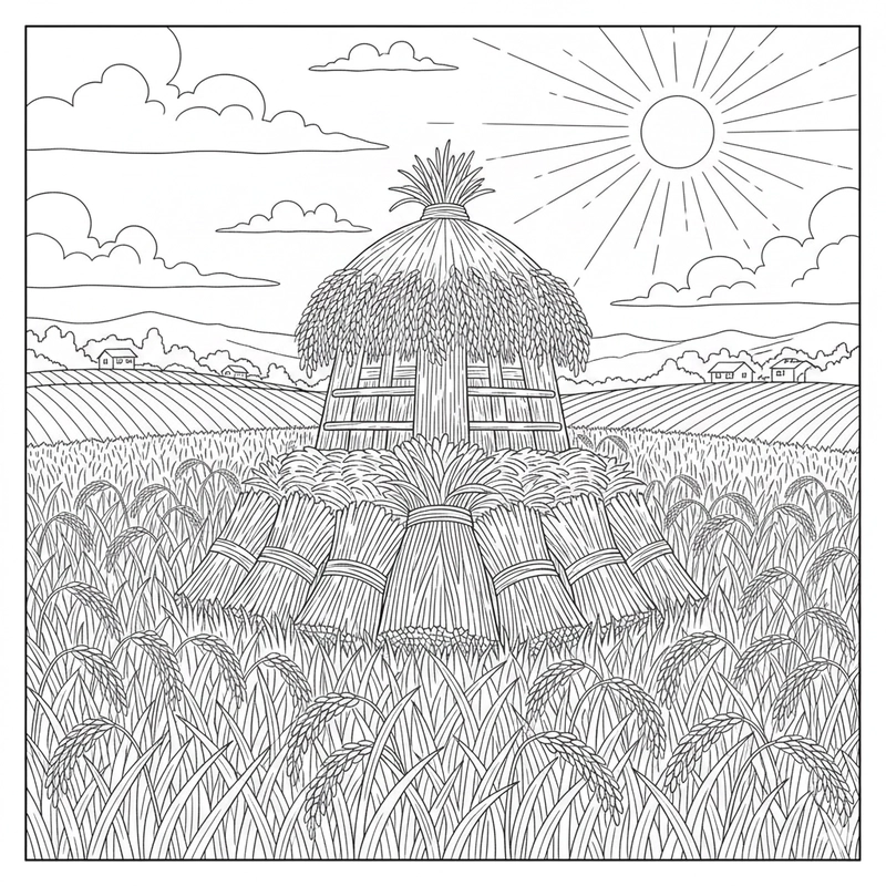Hình vẽ cây lúa dạng đơn giản để tô