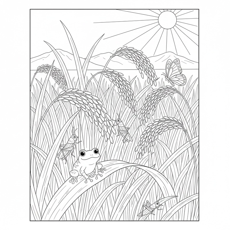 Hình vẽ cây lúa đơn giản để bé tô màu