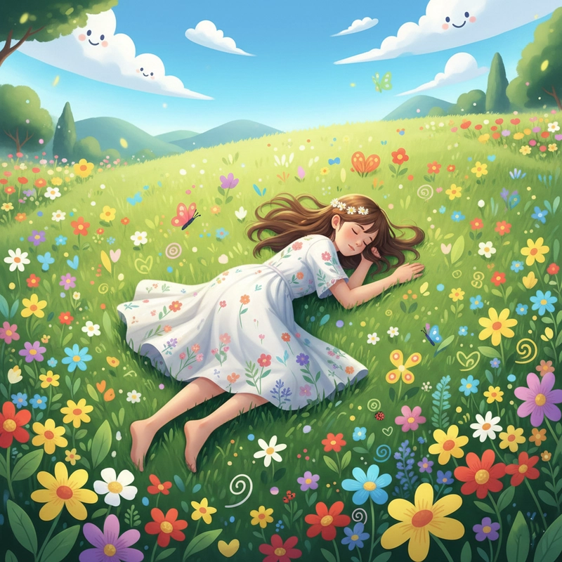 Hình vẽ cô gái bên hoa đầy cảm xúc
