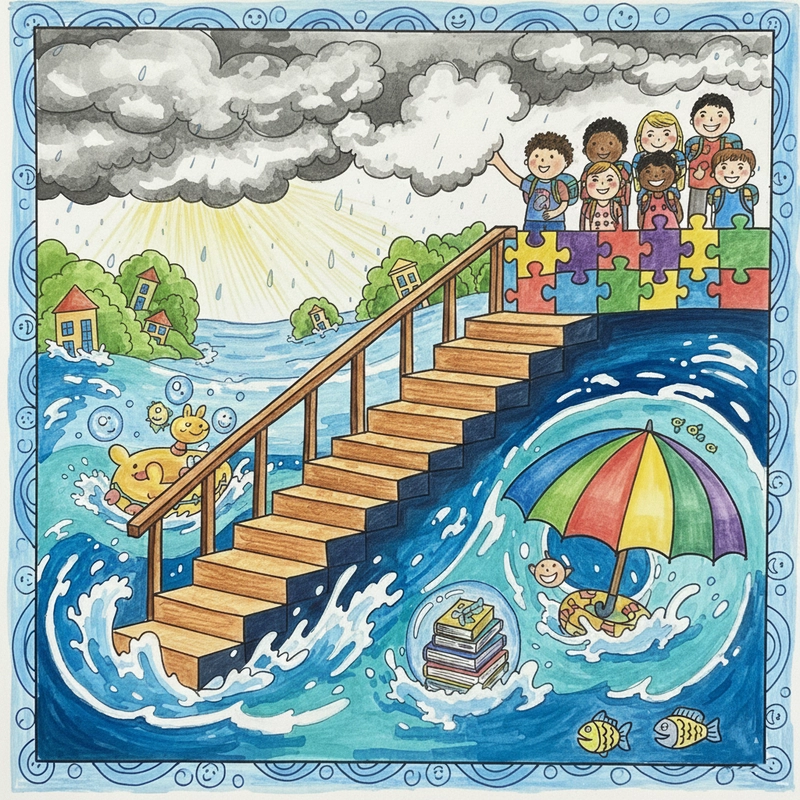 Hình vẽ lũ lụt đơn giản cho học sinh