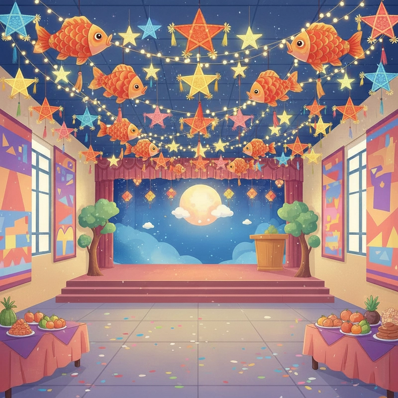 Hình vẽ trang trí hội trường 20-11 giàu cảm xúc.