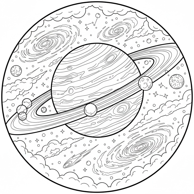 Hình vẽ vũ trụ tô màu đơn giản