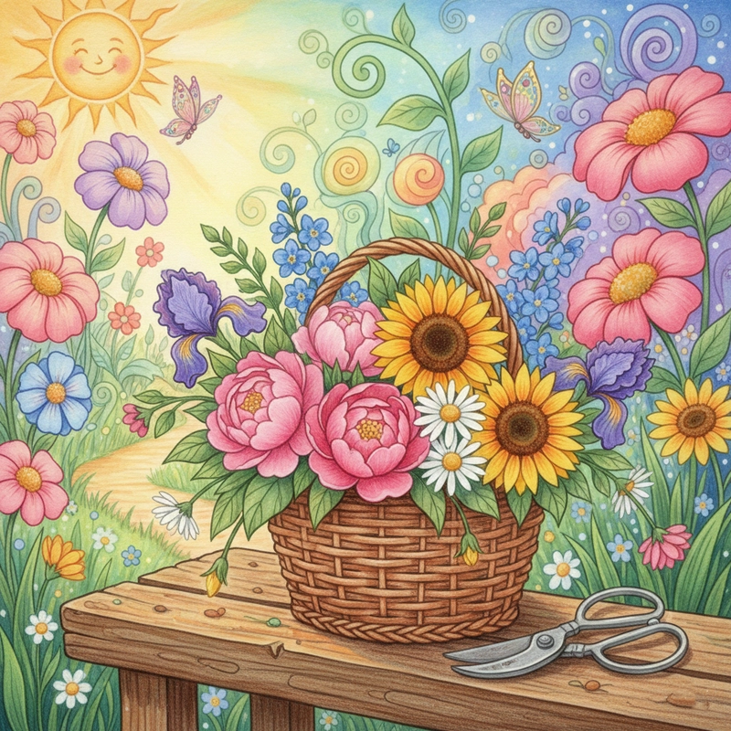 Hình vẽ vườn hoa cho bé